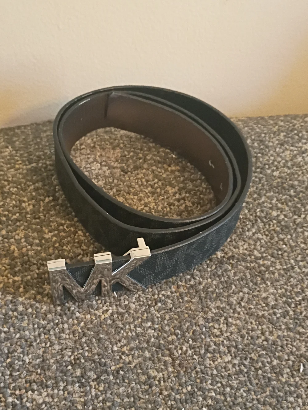 Michael Kors Womens Black and Silver MK Logo Belt Size XL